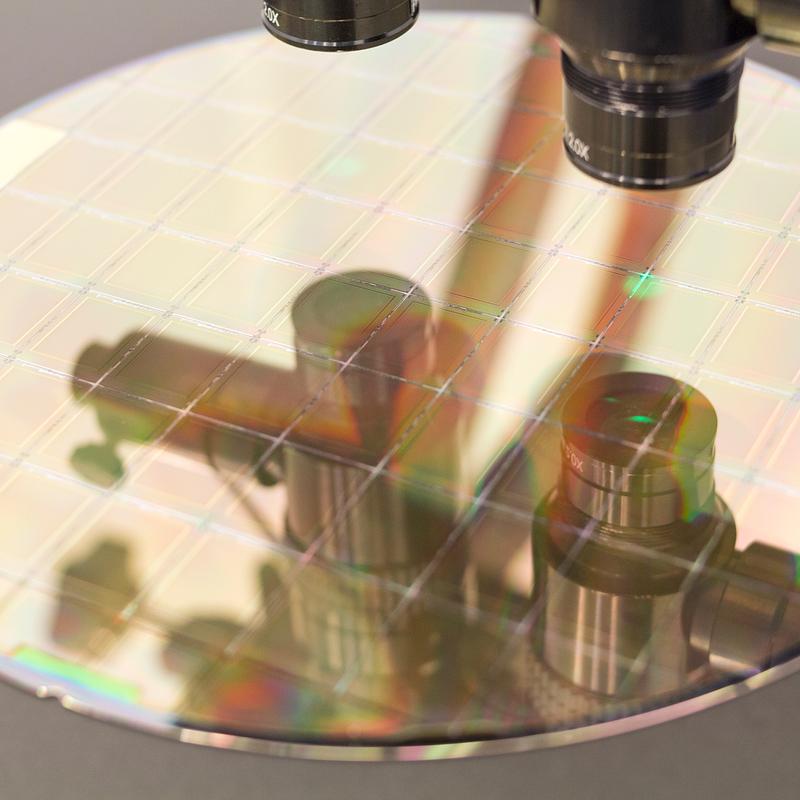SWIR camera on a microscope looking at a silicon wafer